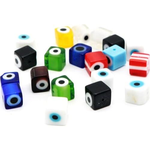 Fashion 7mm Cube Eye Lampwork Beads 49pcs/lot Colorful Glass Charms Popular Necklace Head Accessories DIY Handmade Cheap Beads