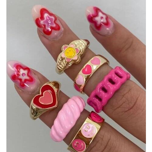 Trendy Y2K Colorful Love Heart Rings For Women Men Vintage Acrylic Resin Lover Couple Rings Friendship Finger Ring Jewelry