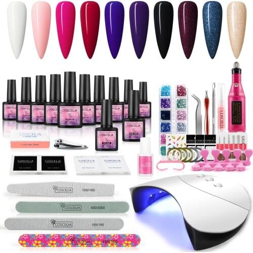COSCELIA Nail Polishes Set With UV LED Lamp Semi Permanent Gel Nail Kit Professional Manicure Kit Nail Tools All For Manicure
