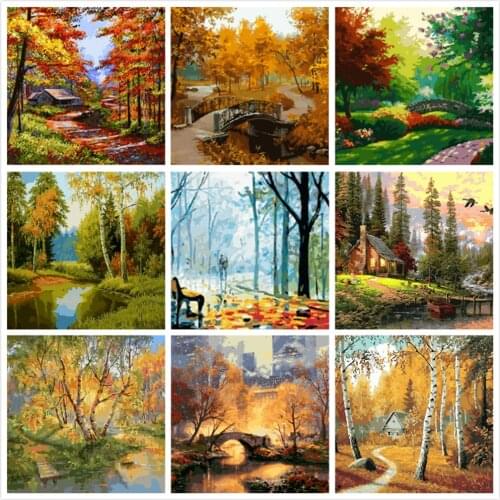 Great Forest Painting By Numbers For Adults Kit Hand Painted Home Decor Drawing Canvas DIY Oil Coloring Paint Picture By Numbers