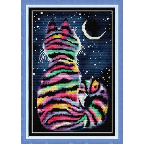 Striped cat cross stitch kit aida 14ct 11ct count print canvas cross stitches needlework embroidery DIY handmade