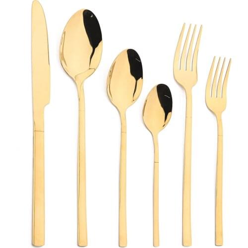 JANKNG Mirror Gold Dinnerware Set Stainless Steel Cutlery Set West Knife Fork Dessert Tea Spoon Silverware Flatware Dinner Set