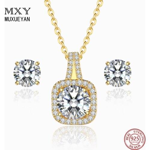 925 Sterling Silver Jewelry Sets For Women Necklace And Earing Gold Fine Jewelry For Wedding 2021 Trend MUXUEYAN