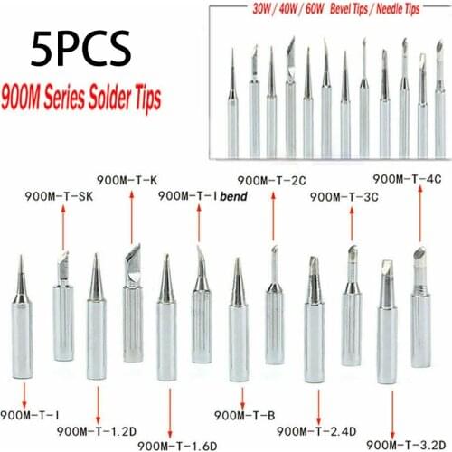 5pcs 900M-T Pure Copper Soldering Iron Tips Lead-free Soldering Iron Head Set 200~480℃ Heating Element Repair Welding Tools