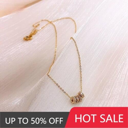 2021 New Women Pendant Necklace Ladies Elegant Circle Round Zircon Necklace Female Fashion Gold Color Jewelry Round Necklace