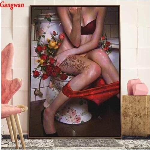 Full rhinestone Diamond Embroidery woman Diamond Painting girl toilet picture Cross Stitch kit 5D Diamond Mosaic toilet Decor
