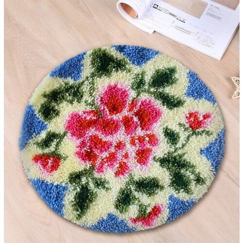 Preprinted Flowers Canvas Pattern Latch Hook Kits for Adults Including Hook Tool Home Decoration Beginner Gift