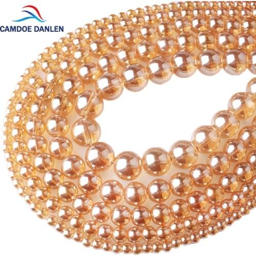 CAMDOE DANLEN Crystal Glass Beads Gold Champagne Transparent Metallic Titanium Coated Round Beads 4 8MM Fit Diy Jewelry Making