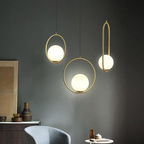 Modern Nordic Bedside Small Chandelier Personalized Creative Cafe Bar Circular Restaurant Glass Ball Pendant Light