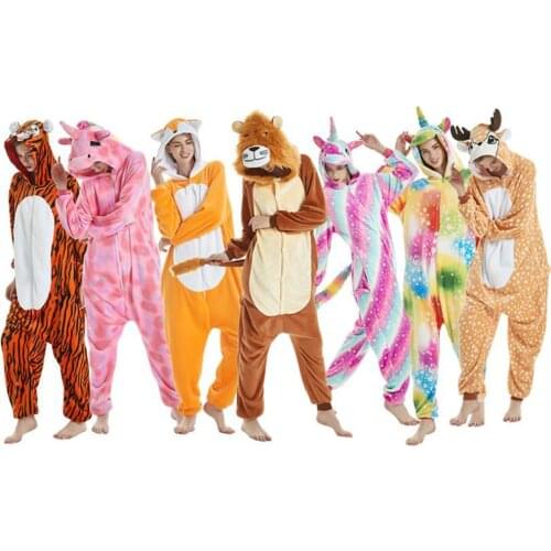 Tiger Pajama Animal Childrens Kigurumi Boys Girls Pajama Sets Family Clothes Winter Onesie Pyjama Family Fox Reindeer Overalls
