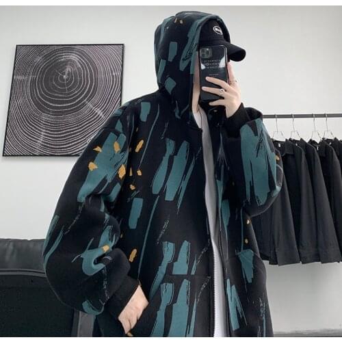 Zip-up Men Korean Style hoodies Vintage Tie-dye Long Sleeve Oversized Hooded Sweatshirt Mens Casual Streetwear Hoodie Coats