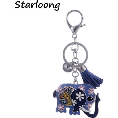 High Quality drop oil Alloy Keychain Chaveiro Drop oil Glaze cute blue elephant KeyChain women stainless Key Ring