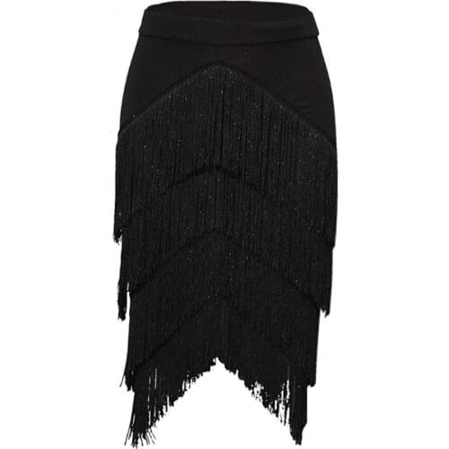 Adult Black Latin Dance Skirt Sexy High Waist Pencil Women Top Costume Samba Tango Tassels Dancing Performamnce Salsa Dancewear
