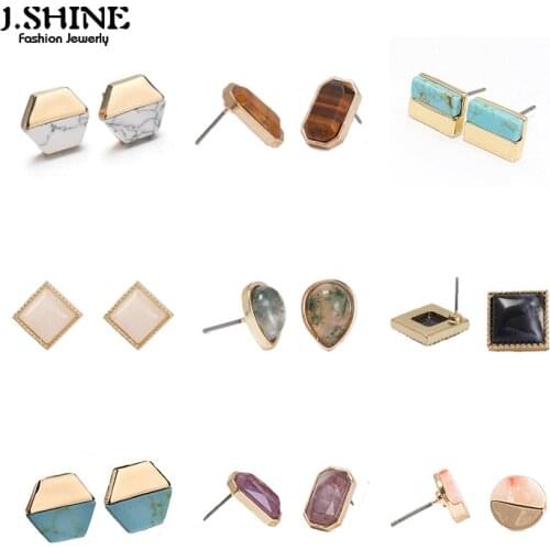 JShine Multi Styles Bohemia Small Stud Earrings for Women Round Square Triangle Rhombus Marbled Stone Korean Earrings Geometry