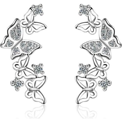 925 Sterling Silver Fashion Shiny Zircon Butterfly Design Stud Earrings for Women Jewelry Gift Hot Sale Wholesale Drop Shipping