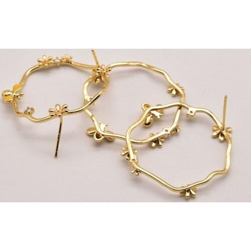 2Pair/Lot 32mm Brass Gold-Plated Geometric Wave Round Stud Ear Circle Earring Making Supplies Designer Charms Accessories JA0391