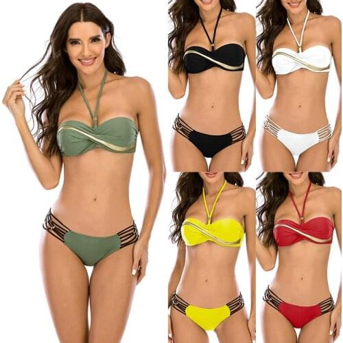 2 PCS Bikini 2021 Sexy Strapless Swimsuit Women Push Up Swimwear Halter Brazilian Bikini Set Bather Bathing Suit Swim Suit Lady