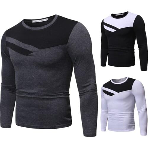 2021 Spring & Autumn New Arrivals Simple Color Matching Casual Round Neck Plus Size Loose Men Long-sleeved T-shirt Free Shipping