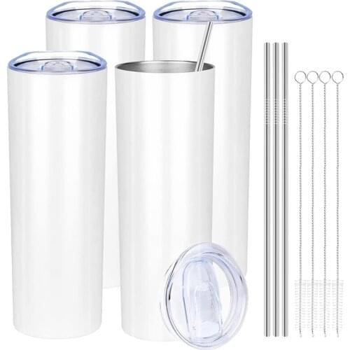 4 Pack Stainless Steel Skinny Tumbler with Straws 20Oz Double Wall Vacuum Insulated Tumbler Cups with Lid