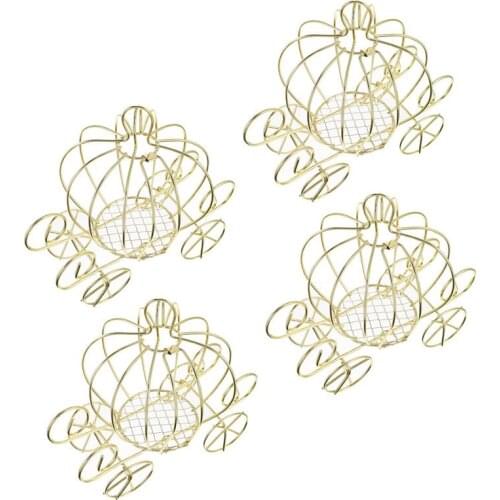 4pcs Pumpkin Carriage Decor Candy Holder Pumpkin Cart Metal Candy Box