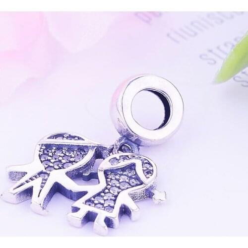 925 Sterling Silver Boy Girl Hand Cubic Zircon Bead Pendant Fit Original Pan Charm Bracelet Best Friends Kid Family Berloque