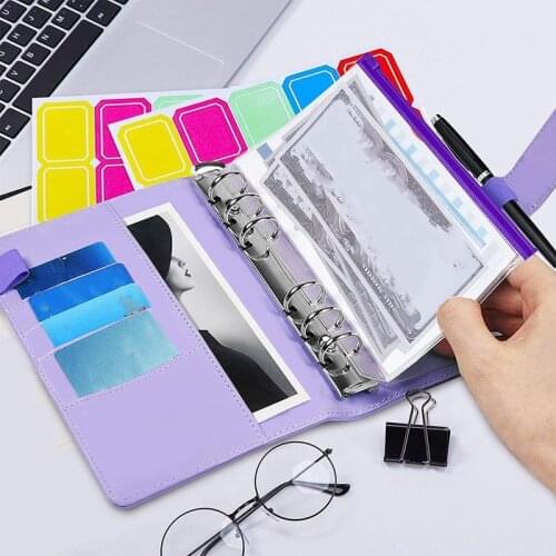 A6 Pu Leather Binder Cover With 10pcs Binder Pockets Loose Leaf Bags Cash Envelope Wallet Planner Notebook