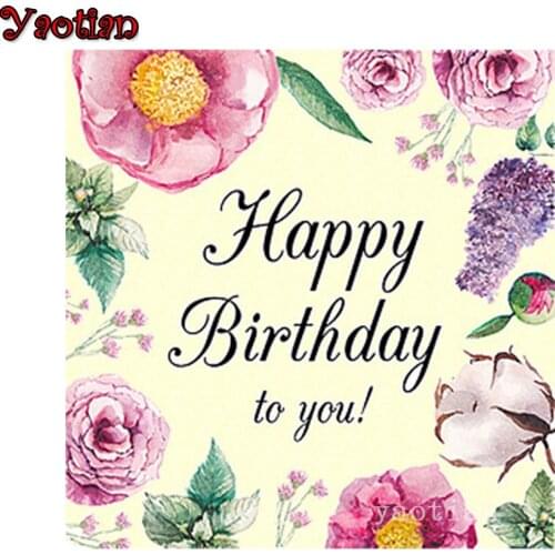 Diamond Mosaic Flower Happy Birthday Greeting Card 5D DIY Diamond Painting Set Full Drill Square Diamond Embroidery New Arrival