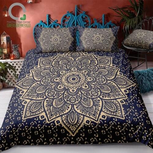 BOMCOM 3D Digital Printing Indian Passion BOHO Mandala Flower Gypsy Yoga Duvet Cover Sets 100% Microfiber Dark Deep Purple