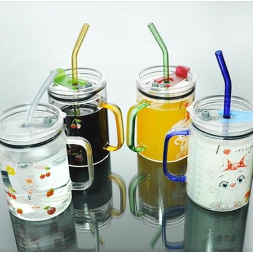 Yenhome Hildrens Milk Cups With Lid Breakfast Mug Creative Cartoon Cat Straw Cup Large Capacity Cute Glass Water Mugs 500ml