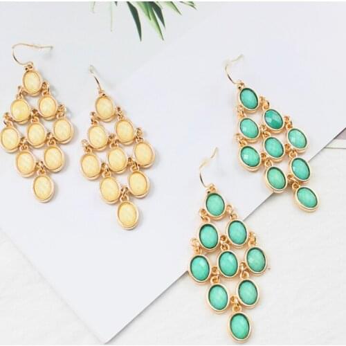 Color Crystal Stitching Geometric Pendant Earrings Fashion Rhinestone Rhombus Hanging Earrings Bohemian Exquisite Jewelry