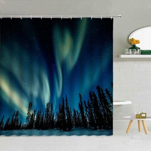 Aurora Scenery Shower Curtain Dream Colorful Starry Sky Polyester Fabric Bathroom Supplies With Hooks Home Decor Cloth Curtains
