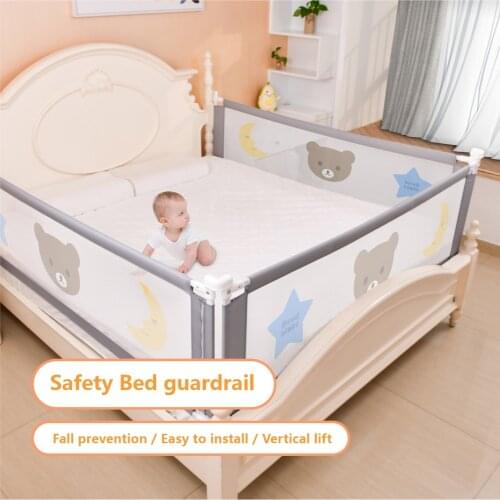 Childrens bed barrier fence safety guardrail security foldable baby home playpen on bed fencing gate crib adjustable kids rails