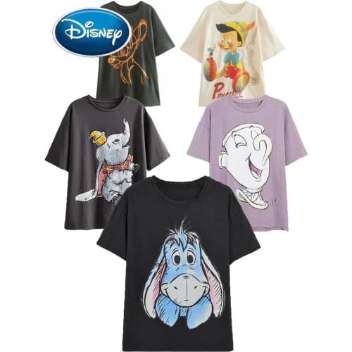 Disney Mickey Mouse Donald Duck Snow White Princess Cartoon Print T-Shirt O-Neck Pullover Short Sleeve Fashion Women Tee Tops