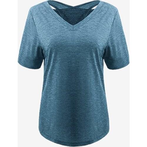 V-Neck Yoga Shirt T-shirt Obese Women Gym Back Cross Running Summer Short Sleeve Quick Dry Fitness Workout Shirts Plus Size