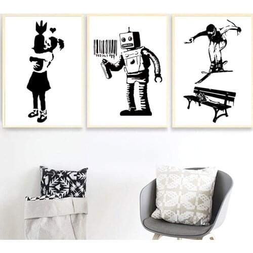 Banksy Graffiti Funny Minimalist Abstract Nordic Posters And Prints Wall Art Canvas Painting Wall Pictures For Living Room Decor