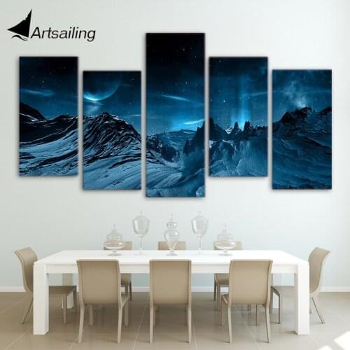 HD Printed 5 piece canvas art Blue Night And Mountain space sky Painting poster wall art for living room Free shipping/ny-2941