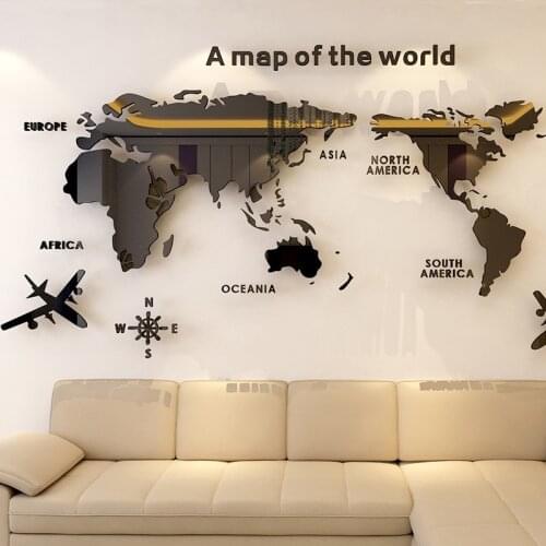 World map acrylic 3D solid crystal bedroom wall with living room classroom stickers office decoration ideas