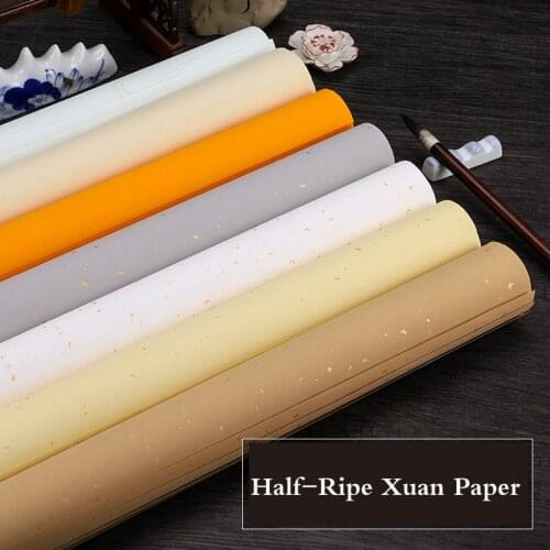 Chinese Pastel Calligraphy Paper with Dragon Pattern Brush Writing Paint Retro Batik Half-Ripe Xuan Paper 10 Sheets 69*138cm