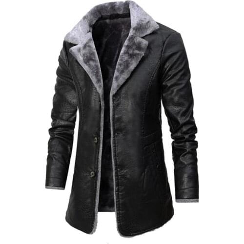New Leather Jacket Men Coats High Quality PU Outerwear Men Business Winter Faux Fur Male Jacket Fleece warm Euro Size