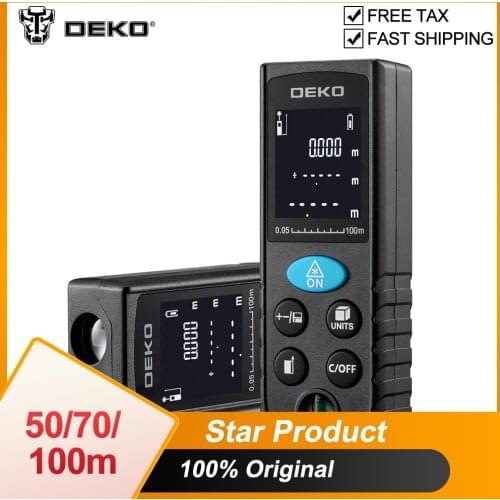 DEKO LRD110 Laser Distance Meter 50M 70M 100M Digital Dual Measure Red Laser Rangefinder Distance/Area/ Volume/Pythagorean