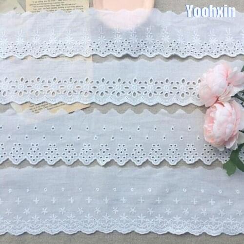 HOT Cotton Embroidered white flower lace fabric dubai wide sewing DIY trim wedding applique Ribbon collar cloth guipure decor
