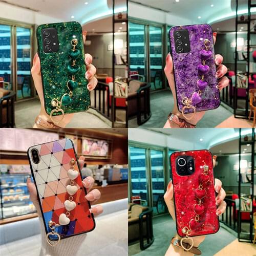 Fashion Heart Wristband Gold oil Marble Case For Xiaomi Mi 9T A2 Lite Redmi S2 K20 K30 6A 5A Mi 11 Lite 5X 6X Mi9 Cover Fundas
