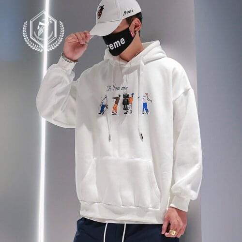 Men Fashion Loose Print Casual Pullover Hip Hop Sweatshirts with Hooded
