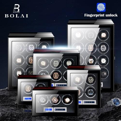 Fingerprint Unlock Watch Winder Luxury Brand Automatic Watches Boxes with LCD Touch Screen Wooden Watch Storage Winding Safe Box