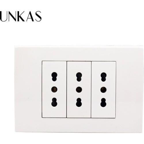 UNKAS Wall Power Socket Plug 3 Way Italian / Chile Electrical Outlet 118mm*80mm AC 100~250V