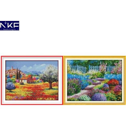 NKF Colorful Rural Cross Stitch Pattern Handmade Craft Painting Needlework Embroidery Kit Cross Stitching Set for Home Decor