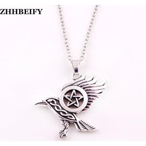 New arrival Drop shipping Raven Pentacle Pendant Dark Moon Morrigan Crow Magic Pendant wheat bracelet Necklace
