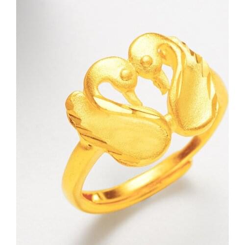 New 24K Gold Rings for Women Double Swan Engagement Rings for Women Romantic Gold Wedding Rings Fashion Jewelry Wholesale