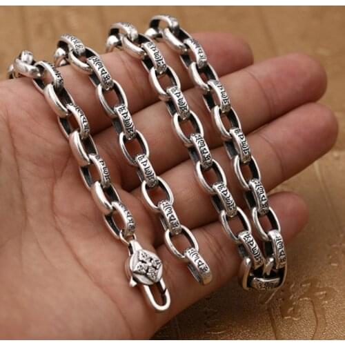 100% 925 Sterling silver Color Buddha Necklace for Men Women Six Words Mantra Vajra Amulet Chain Necklace Pendant Jewelry Gifts