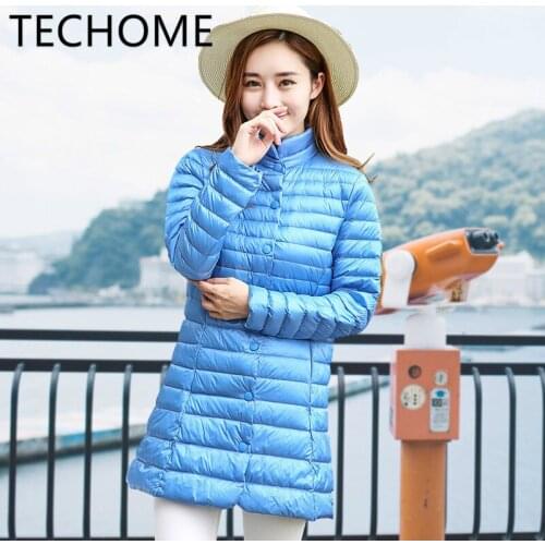 TECHOME White Duck Down Coat Women Winter Down Jackets Long Coat Ultra Light Stand Collar Warm Parka Plus Size